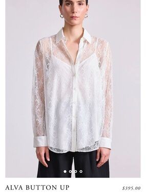 Apiece Apart White Lace Button-Down Shirt